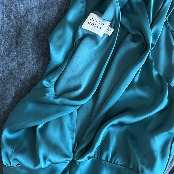 Hello Molly Teal Switch Over Satin Maxi Dress Small US 4 - Picture 6 of 12
